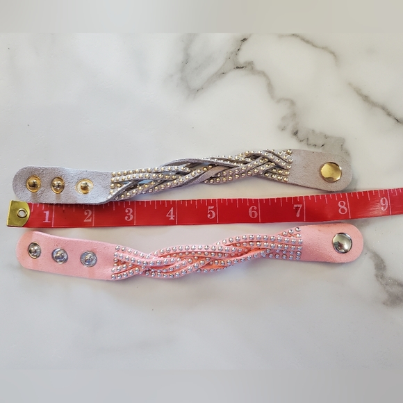 2 Multi Strand Wrap Bracelet's Pink & Gray - Picture 2 of 13